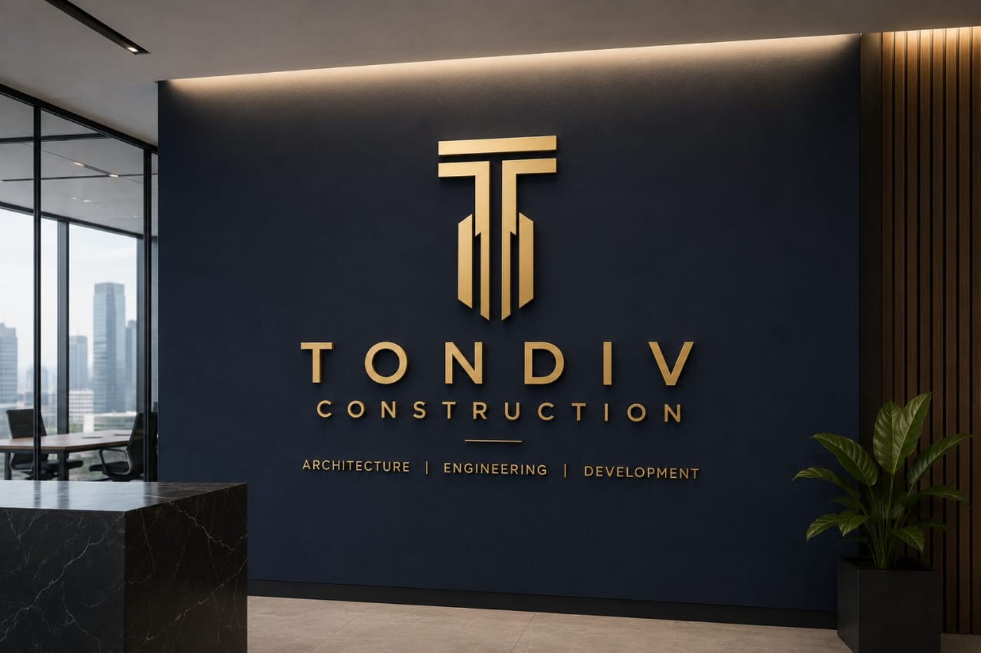 TONDIV Construction identity on the head office reception wall