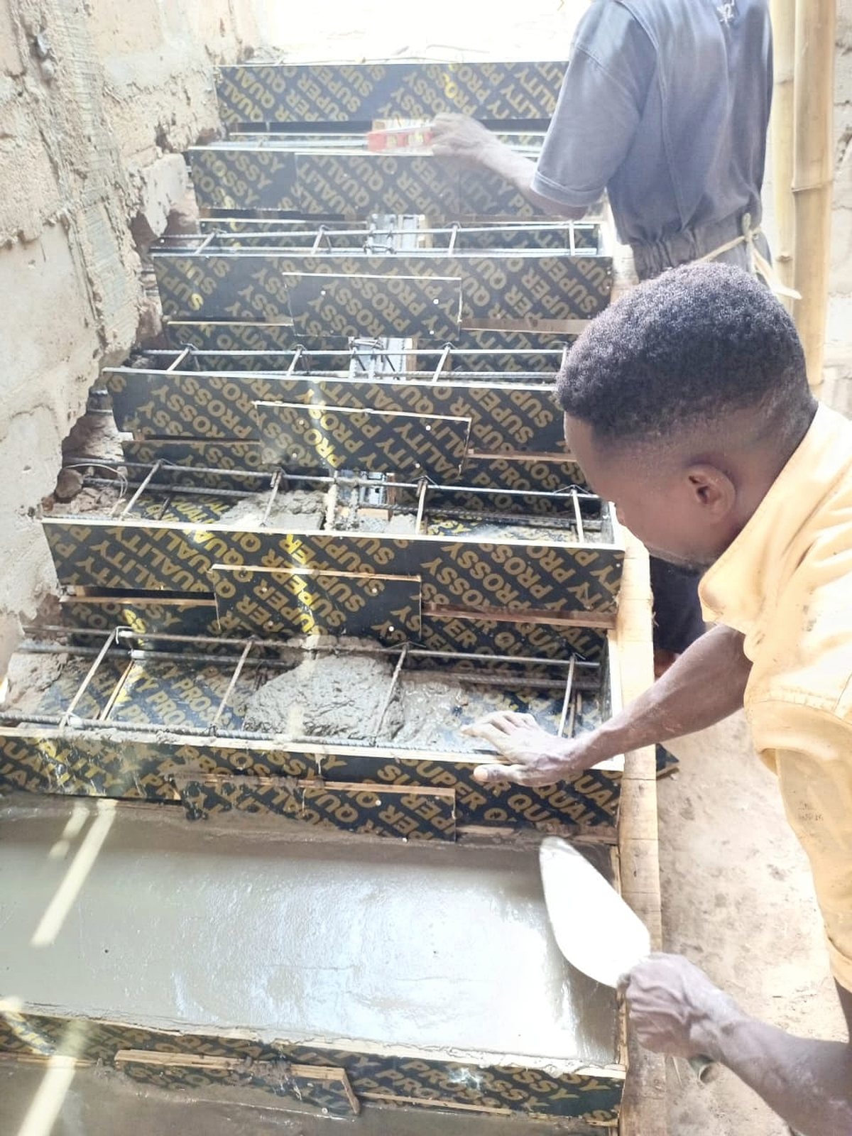 Reinforced concrete staircase at formwork and reinforcement stage