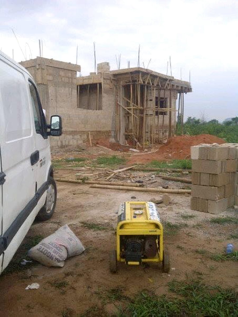 Residential structure under construction, block and column stage